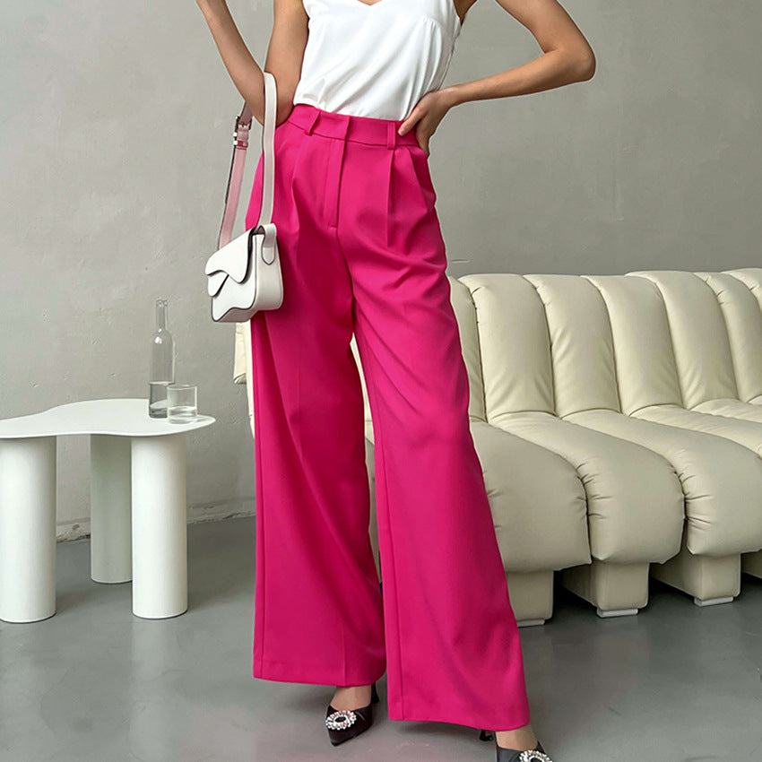 Summer Women Casual High-Waist Wide-Leg Basic Pants
