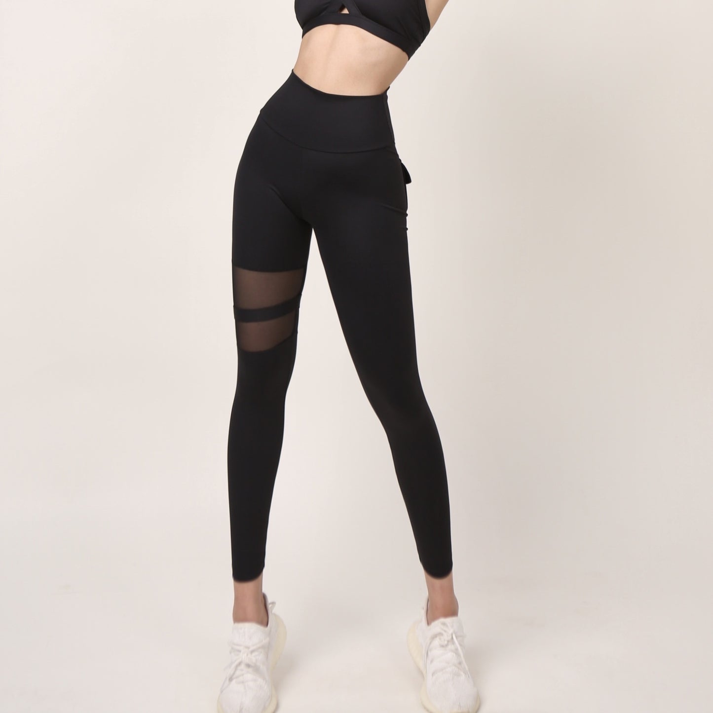 Pantalones deportivos ajustados de cintura alta con costuras transparentes para mujer, informales y de moda