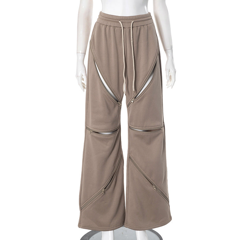 Women Fashion Casual Loose Multi-Zipper Pocket Pants