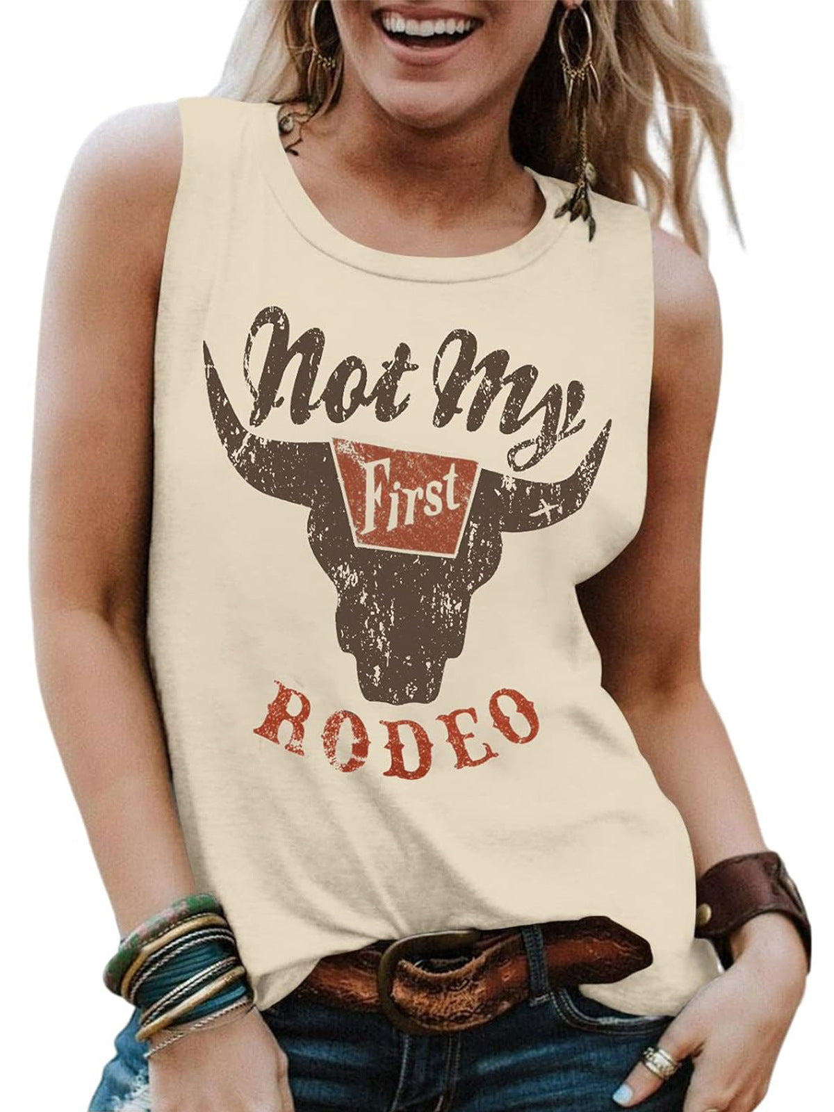 Western Summer Women Casual Hat Niutou Printed Round Sleeveless Vest