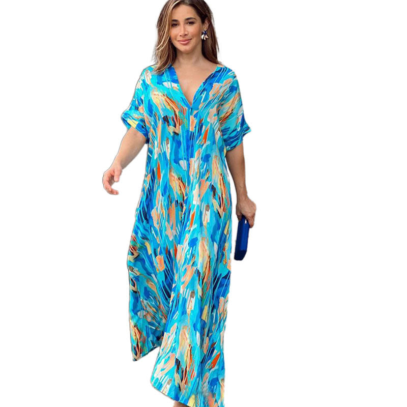 Vestido suelto informal con estampado pintado para mujer