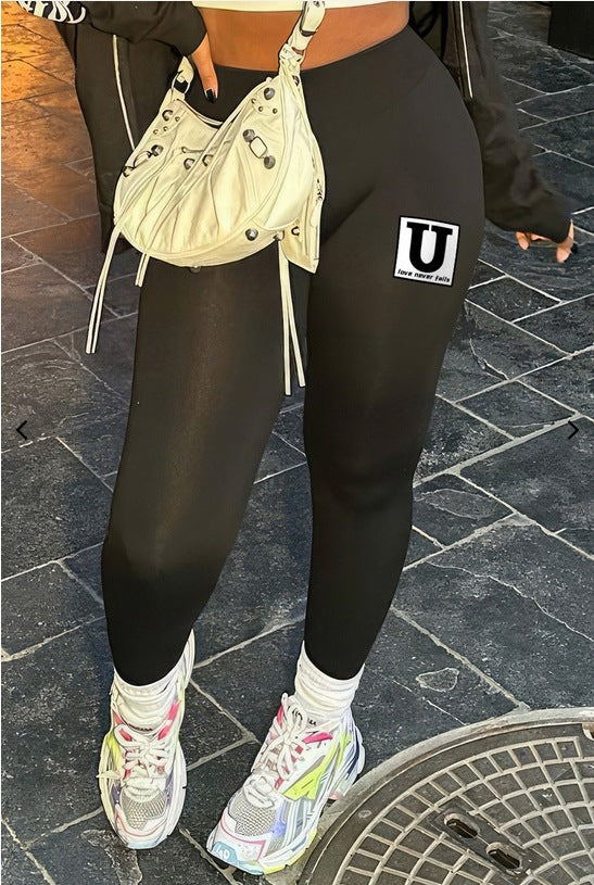 Women Fashion Casual BODY Hot Stamping Double Sanding Naked Casual Pants