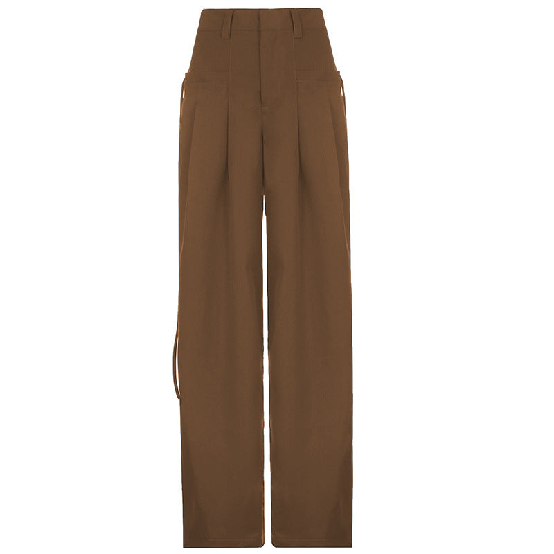 Women Solid Color Low Rise Pocket Loose Fashion Casual Pants