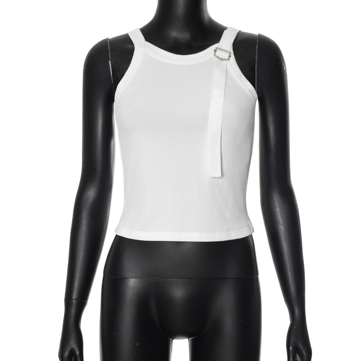 Women Fashion Casual Solid Color Belt Stitching Slim-Fit Tank Top