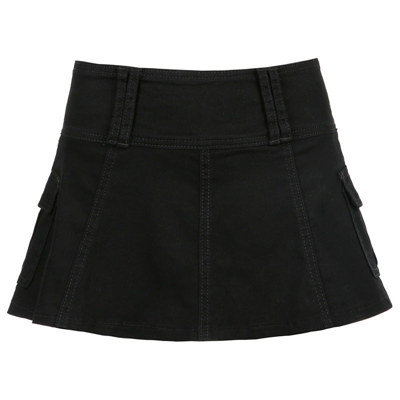 Women Casual Edgy Low Waist Solid Color Bodycon Skirt Without Belt