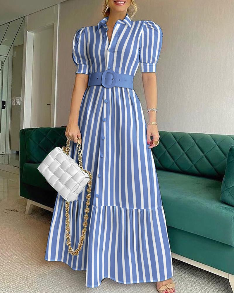 Vestido casual de color sólido para mujer con cinturón