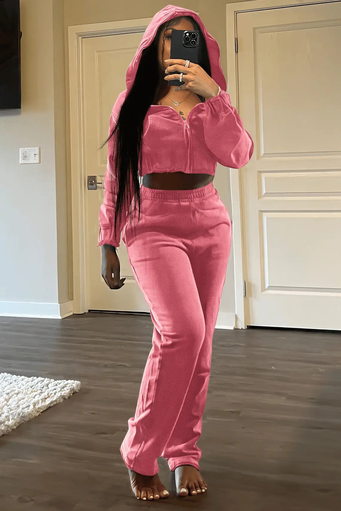 Conjunto de dos piezas de sudadera y pantalones ajustados con cremallera de color liso informal para mujer