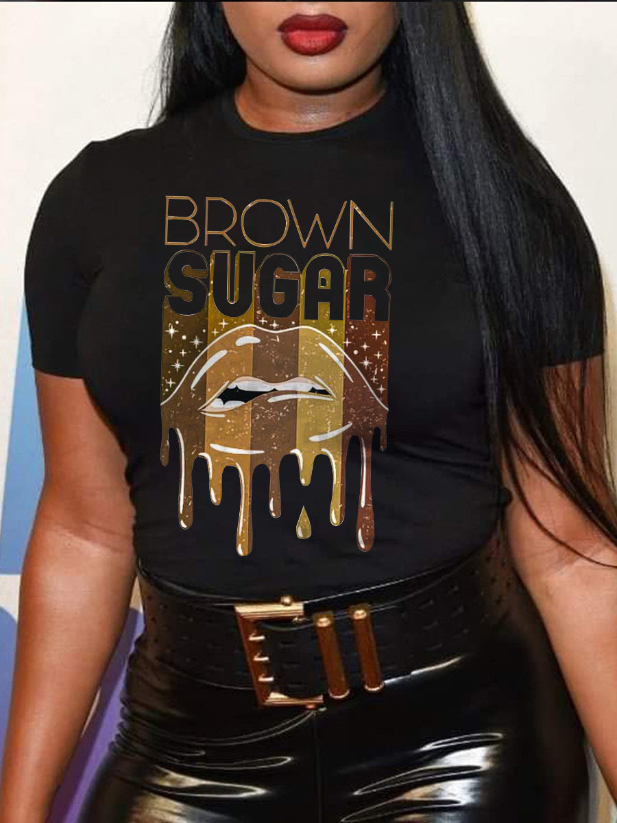 Women Fashion Casual Plus Size Printed Round Neck T-Shirt