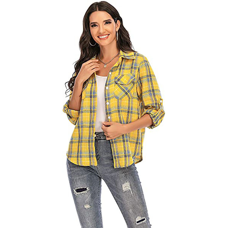 Camisa informal de manga larga a cuadros para mujer, estilo universitario, estilo Lel