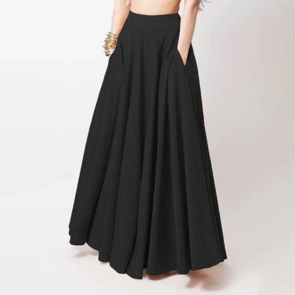 Women Casual Solid Color Loose Pleated High Waist Skirts