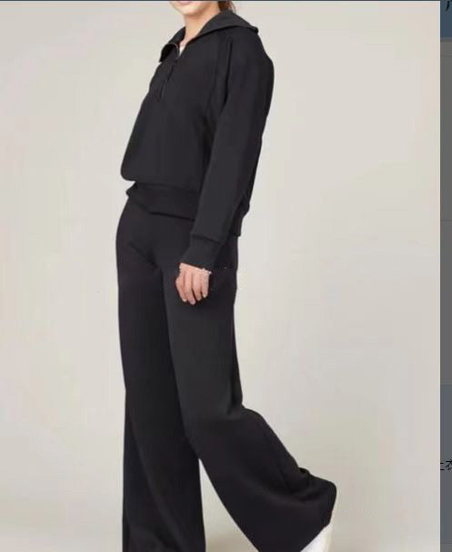 Conjunto de dos piezas formado por top y pantalón con cremallera, manga larga, color liso, informal, para mujer