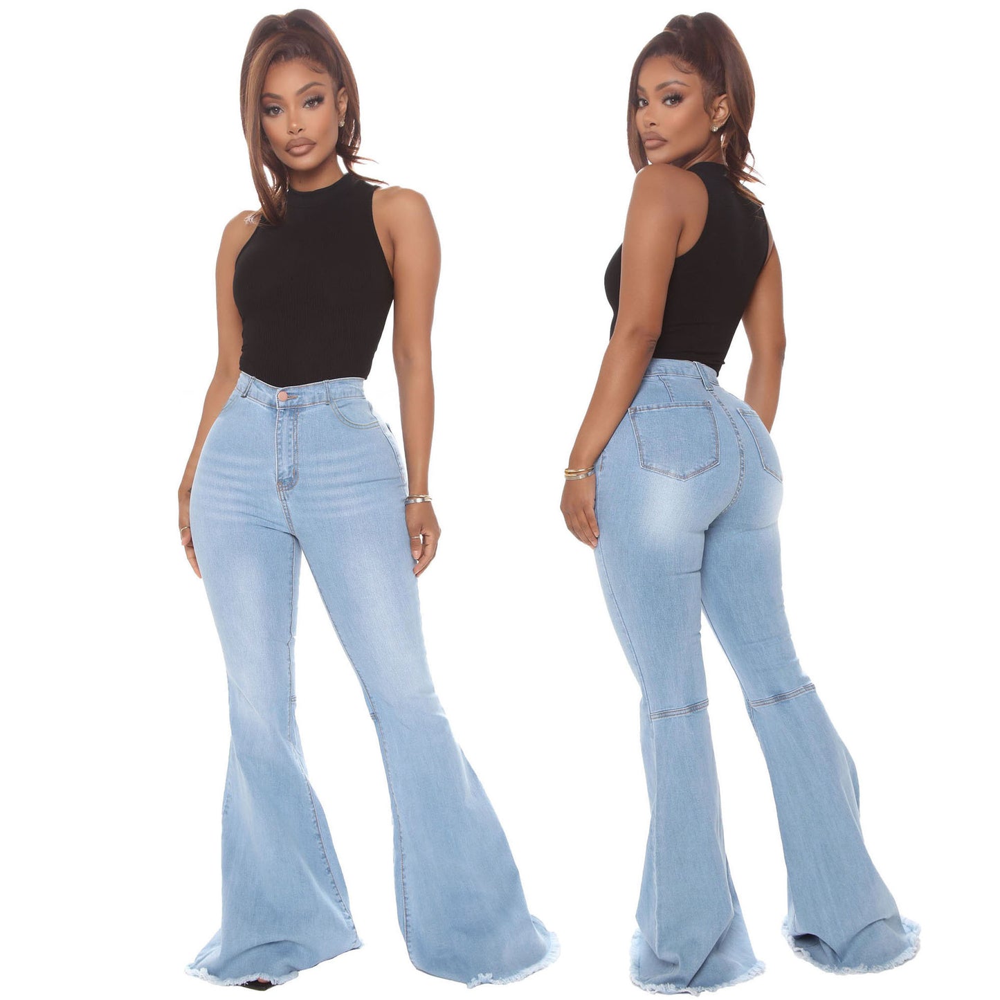 Women Casual Denim Bodycon Flared Jeans