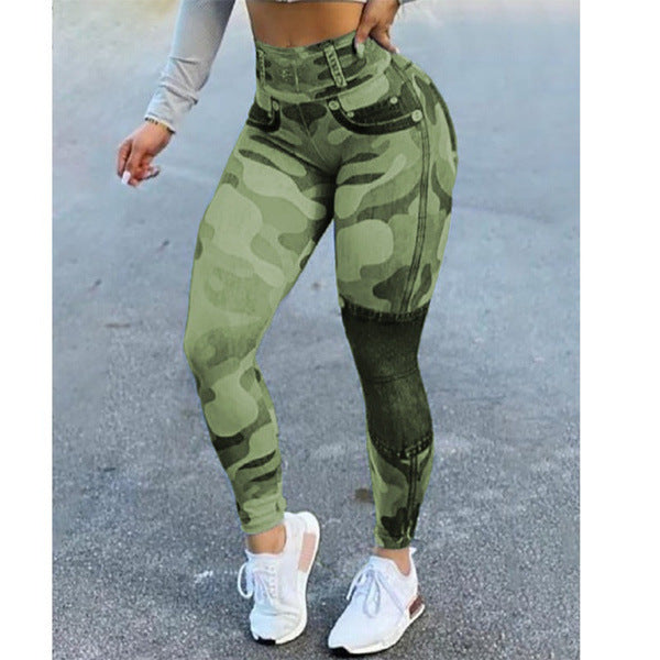 Women High Waist Camouflage Print Slim Casual Leggings