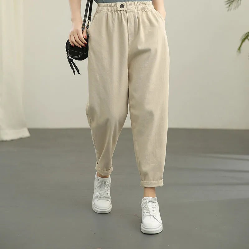 Pantalones cortos tipo harén de color liso informales a la moda para mujer