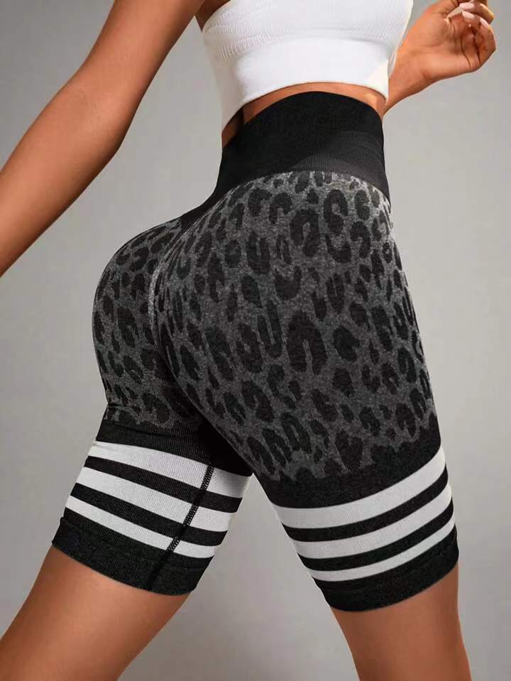 Pantalones cortos deportivos de yoga a rayas de cintura alta informales a la moda para mujer
