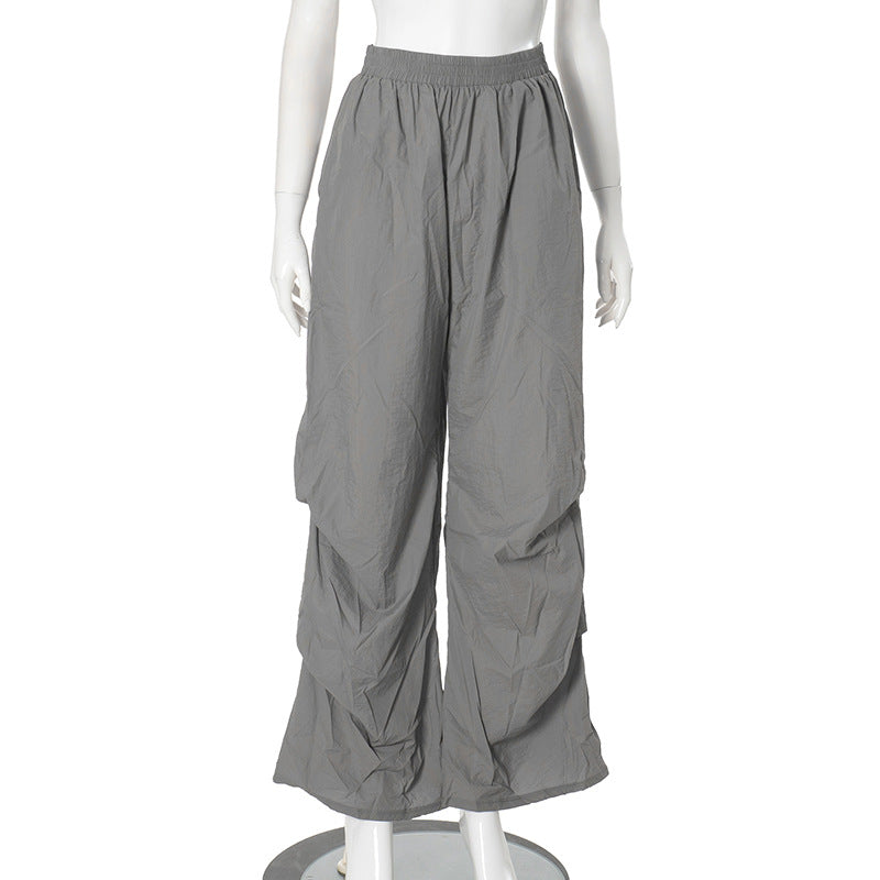Women Fashion Casual Loose Solid Color High Waist Straight Pants