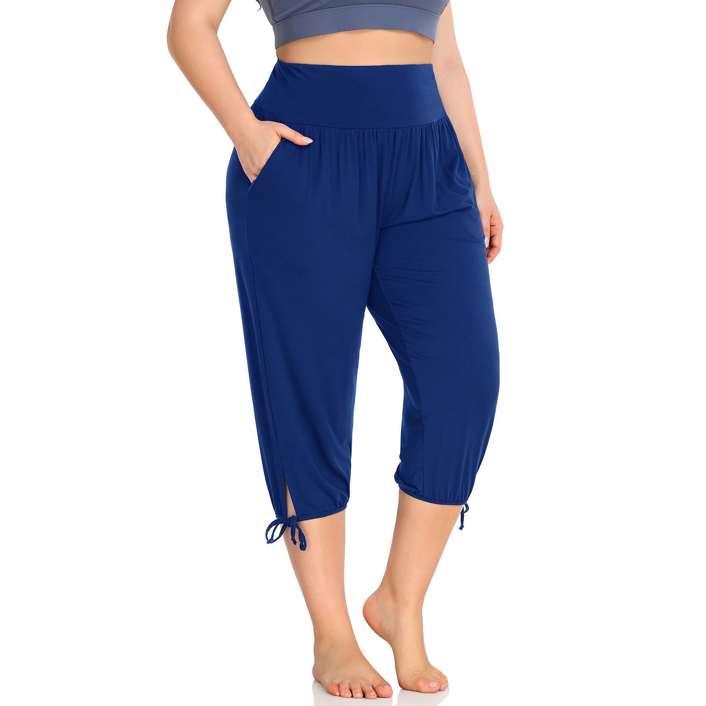 Women Fashion Casual Plus Size Solid Color Yoga Loose Pants