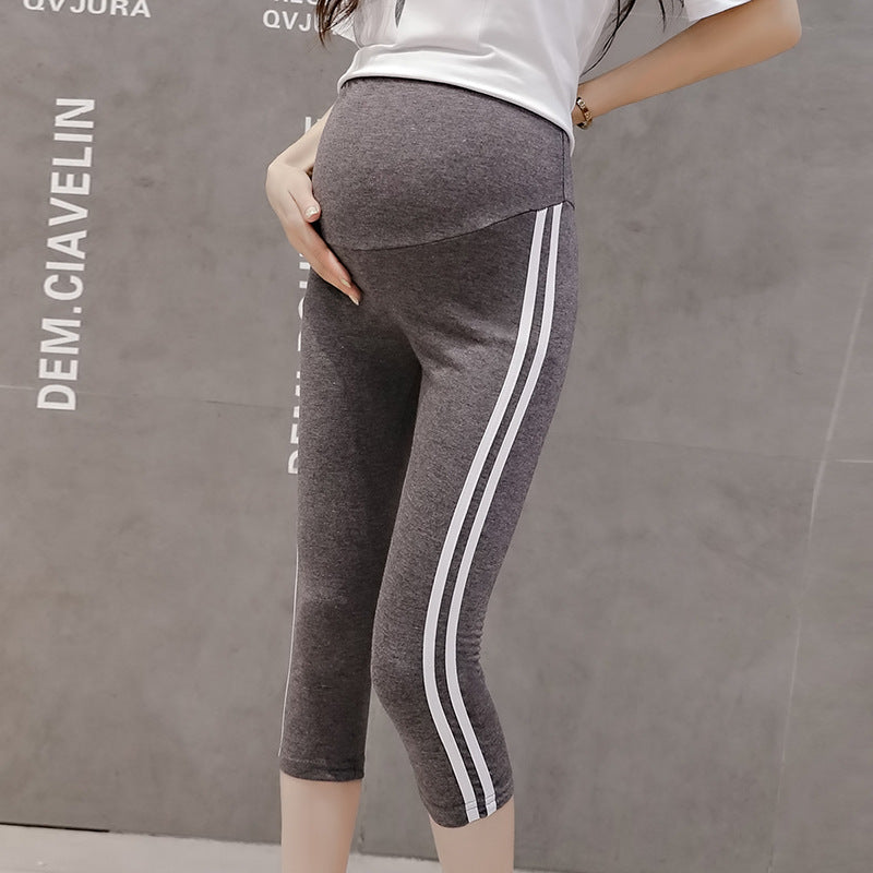 Leggings casuales de verano con rayas laterales que sujetan el vientre para embarazadas