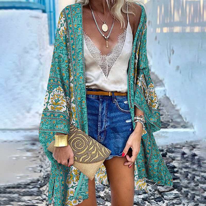 Women Casual Bohemian Print Long Sleeve Cardigan Jacket