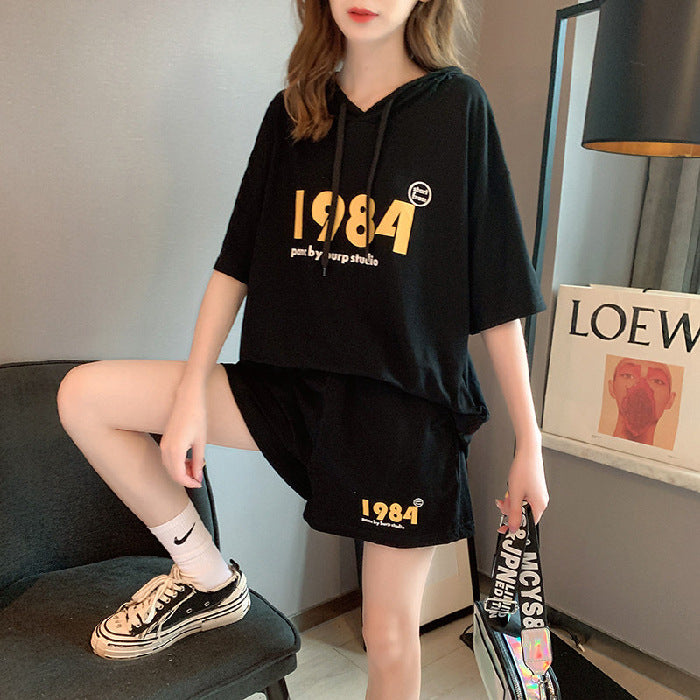 Conjunto deportivo informal de verano para mujer, holgado, de manga corta, con capucha y pantalones cortos