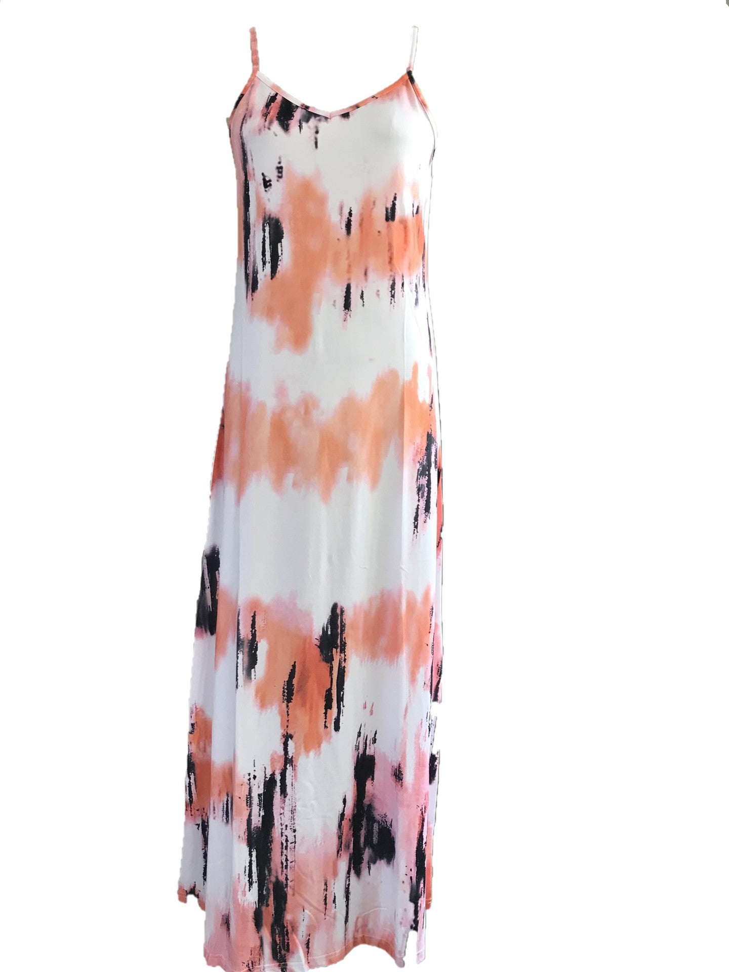 Vestido largo holgado con tirantes finos y estampado tie-dye para mujer para vacaciones de verano