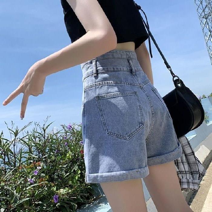Pantalones cortos vaqueros con cintura alta y media cremallera para mujer