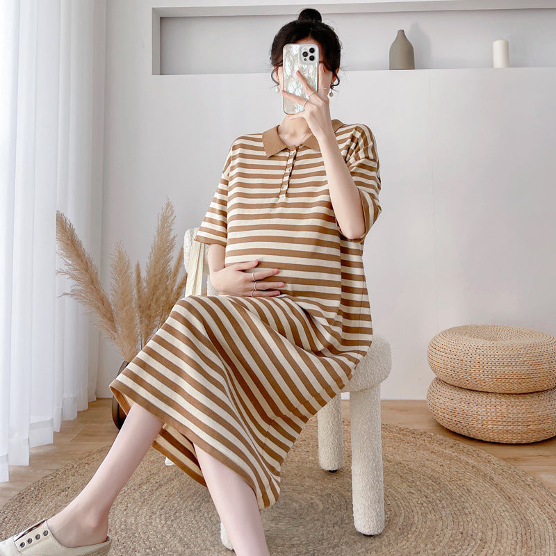 Summer Women Casual Lel Stripe Print Short Sleeve Maternity Dress