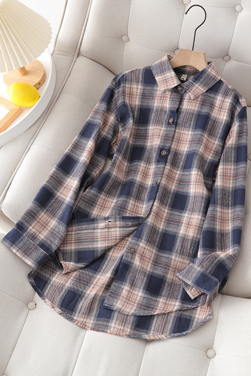 Camisa informal de manga larga con estampado a cuadros para mujer, talla grande