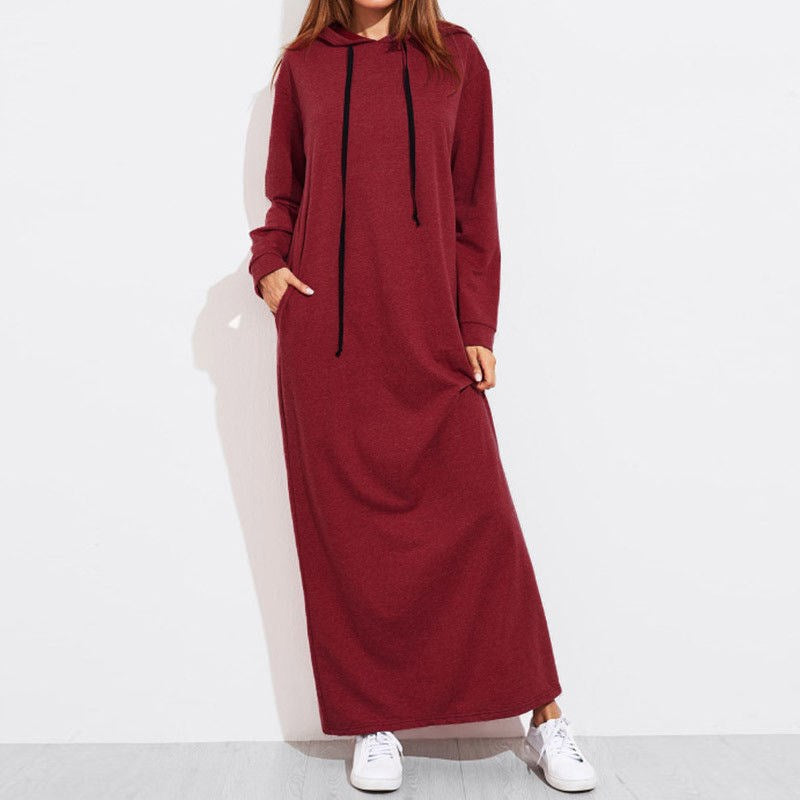 Vestido con capucha de manga larga holgado e informal para mujer