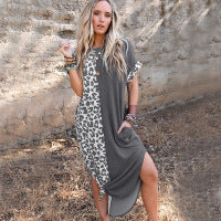 Vestido de manga corta con estampado de leopardo sexy e informal para mujer