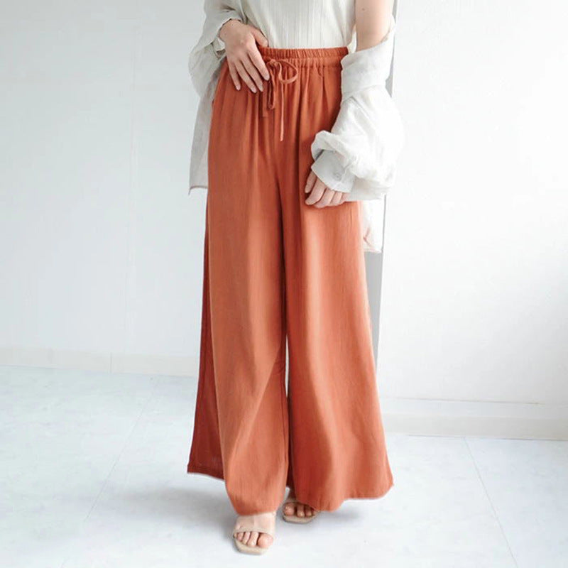Pantalones anchos de lino y algodón para mujer, informales, holgados, de cintura media, de color liso
