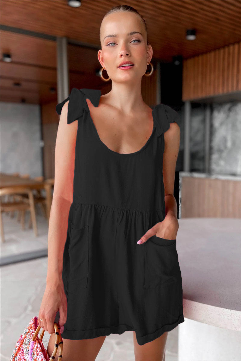 Women Fashion Casual Solid Color Sleeveless Loose Romper