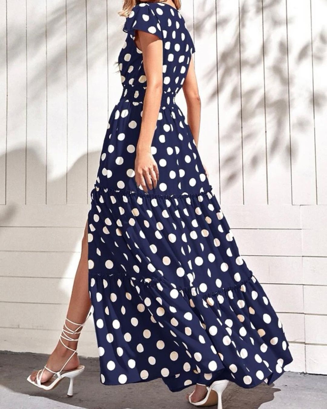 Vestido largo informal con estampado de lunares y abertura para mujer, moda de verano