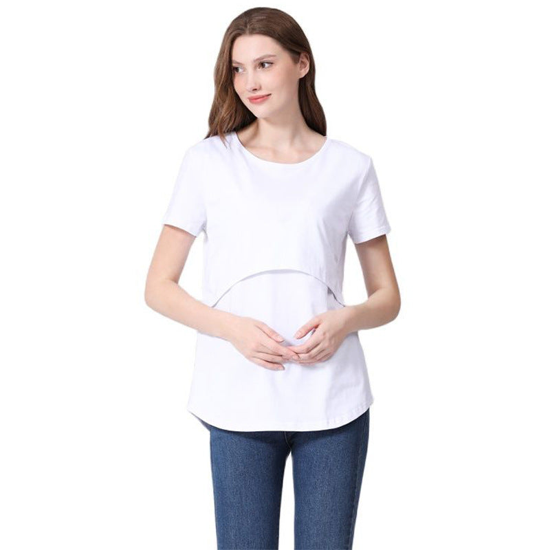 Camiseta informal holgada de manga corta con diseño curvo para embarazadas