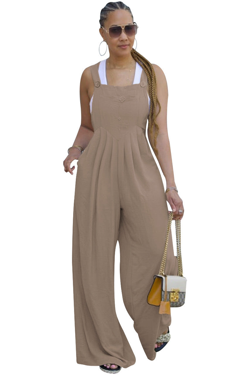 Women Casual Solid Color Wide-Leg Jumpsuit