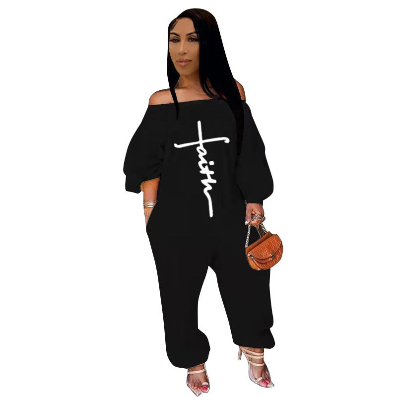Women'S Fashion Casual Embroidered Off Shoulder Loose Jumpsuit