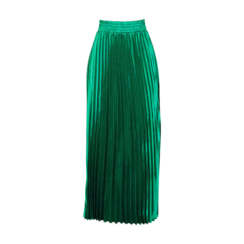 Women Fashion Casual Solid Color Pleated Skirt