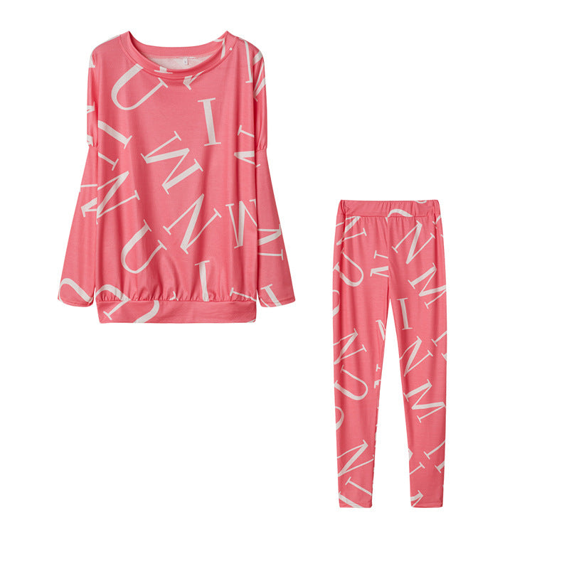 Conjunto de top y pantalón de manga larga con estampado de letras informales para mujer