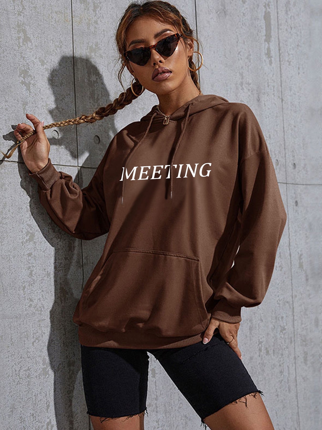 Sudadera con capucha de manga larga con estampado de letras informal a la moda para mujer