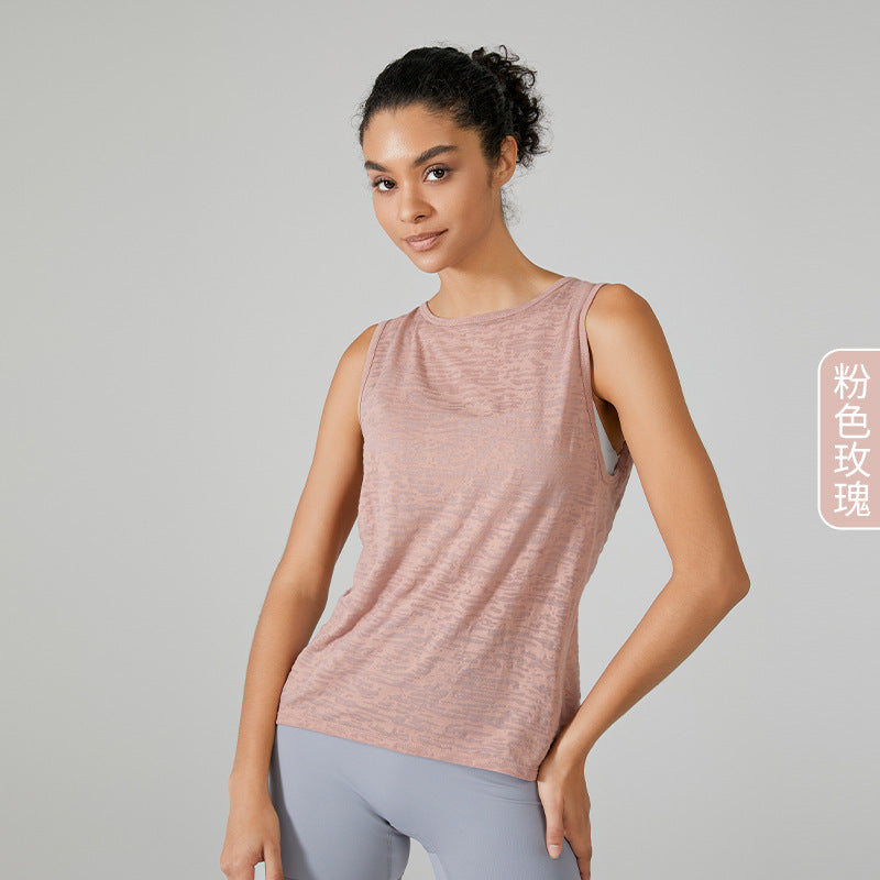 Camiseta deportiva sin mangas con cuello redondo, sin mangas, holgada, informal, de color sólido, transpirable, con abertura trasera para mujer
