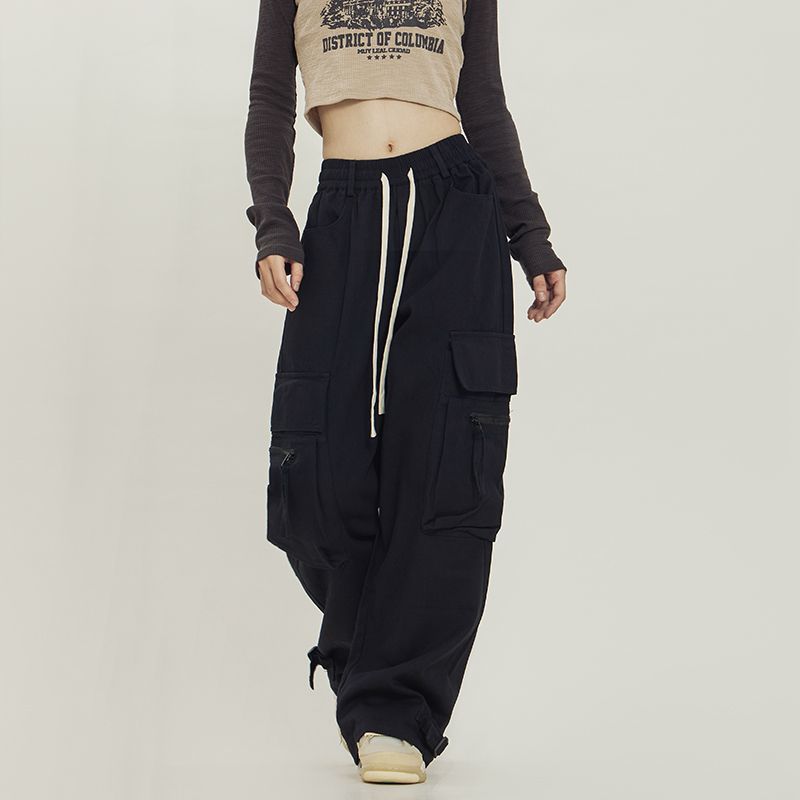 Women Fashion Casual Loose Solid Color Jogger Cargo Pants