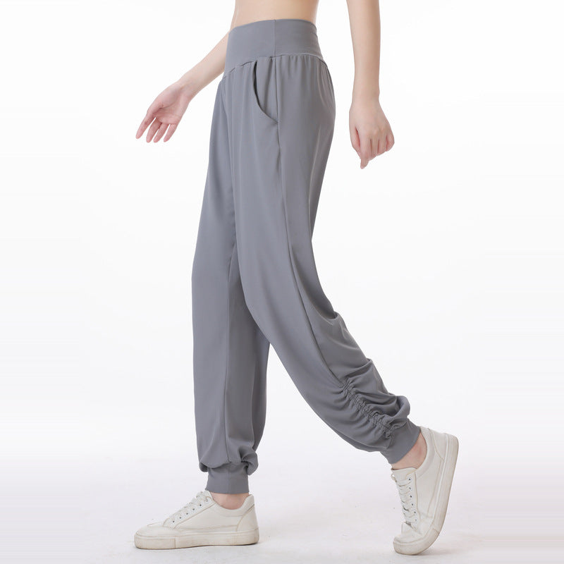 Pantalones deportivos casuales de cintura alta y secado rápido para mujer, de color liso