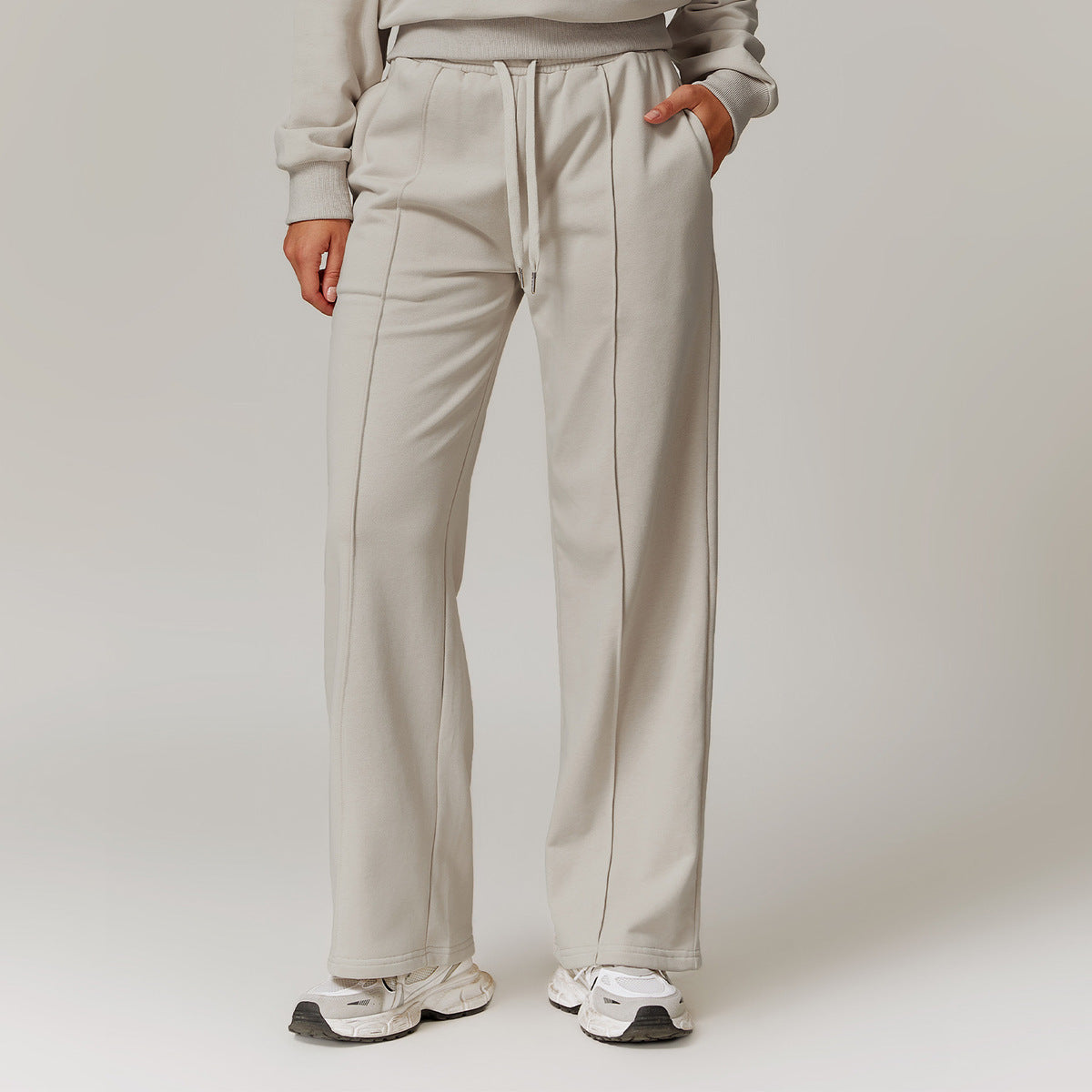 Women Fashion Casual Solid Color High Waist Loose Sports Pants