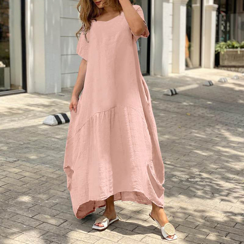 Casual Women Summer Loose Plus Size Cotton And Linen Loose Maxi Dress