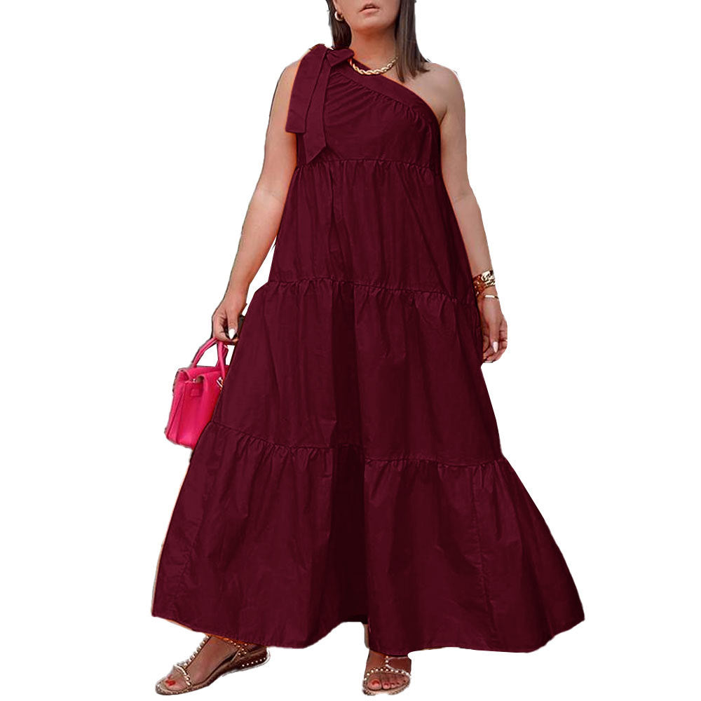 Vestido largo holgado informal de color liso con un solo hombro y diseño irregular para mujer