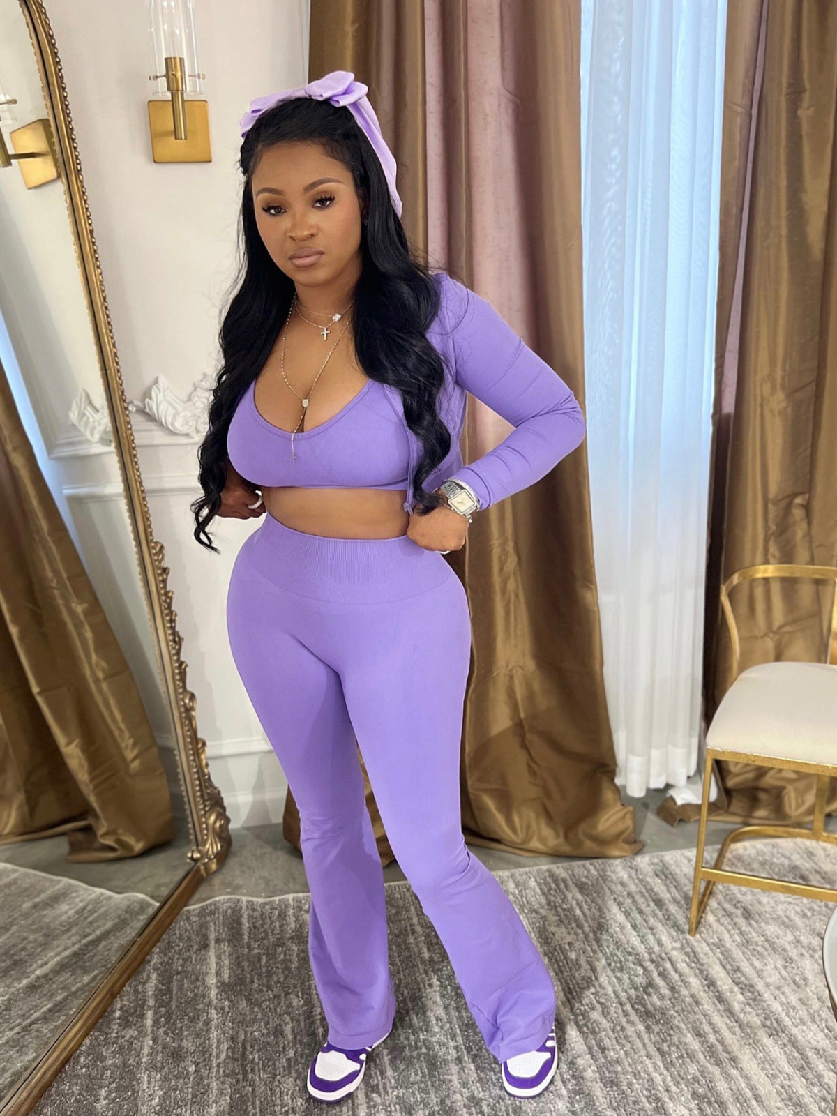 Women Fashion Casual Solid Color Camisole Long Sleeve Cardigan Top Tight Pants Three-Piece Set