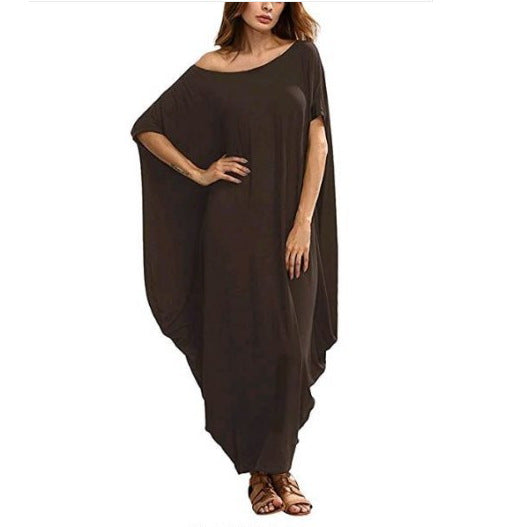 Women Fashion Casual Loose Solid Color Maxi Dress