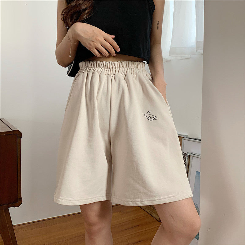 Women Fashion Casual Embroidered Elastic-Waist Shorts