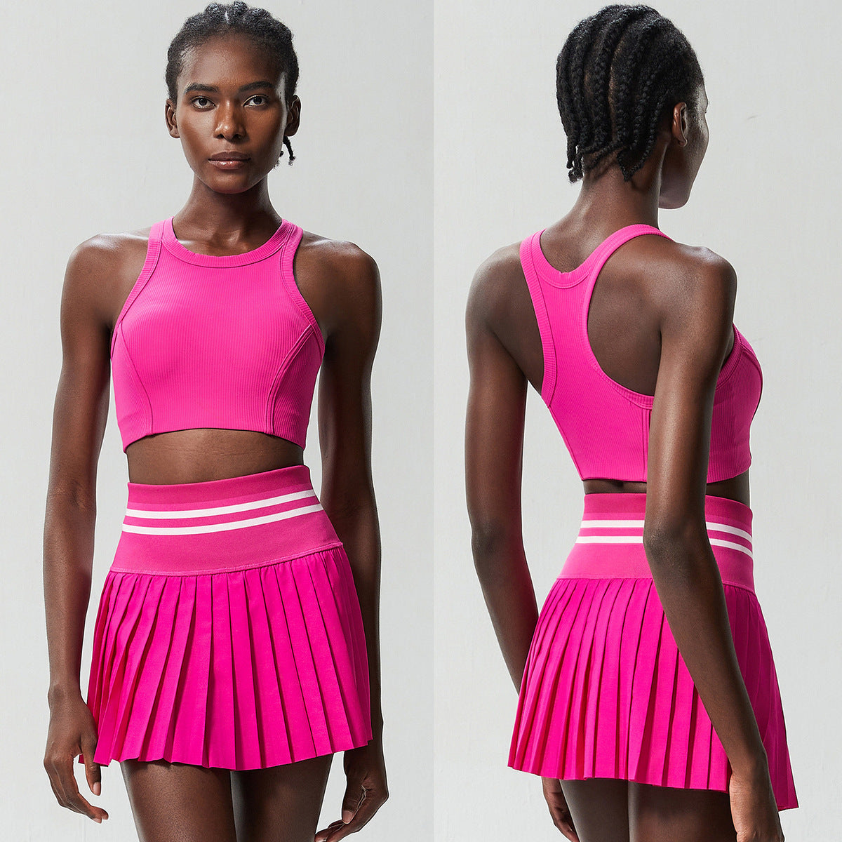 Conjunto de dos piezas de falda plisada de tenis con top deportivo de secado rápido para mujer, informal, de color sólido