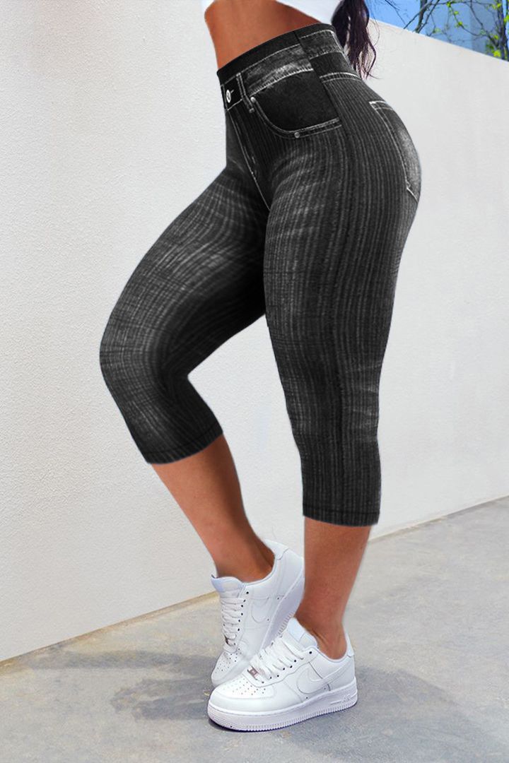 Women Fashion Casual Plus Size Slim-Fit Hip Imitation Denim Stretch Pants